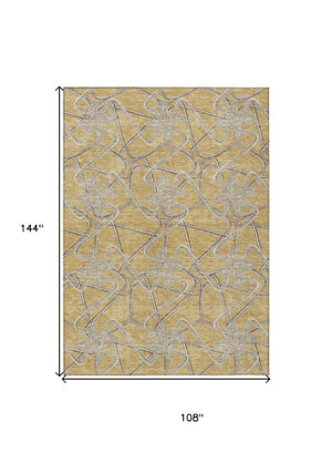 Homeroots 3' Stylish Geometric Washable Area Rug For Indoor And Outdoor Spaces - Durable & Easy To Clean! Gold Polyester 612801