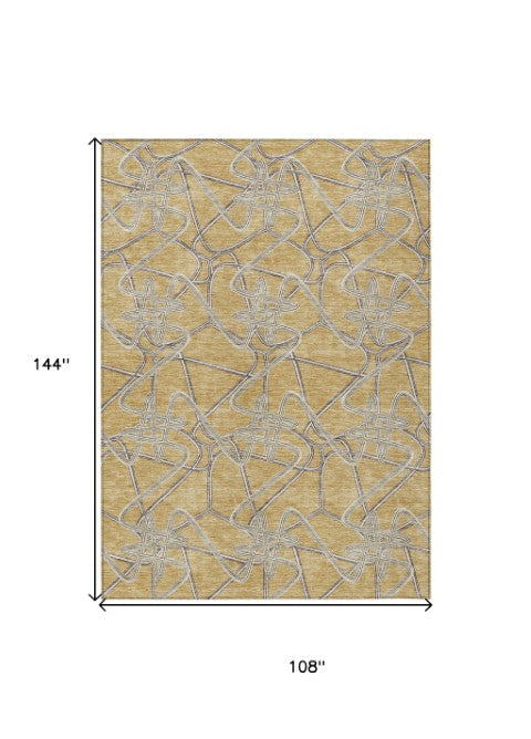 Homeroots 3' Stylish Geometric Washable Area Rug For Indoor And Outdoor Spaces - Durable & Easy To Clean! Gold Polyester 612801
