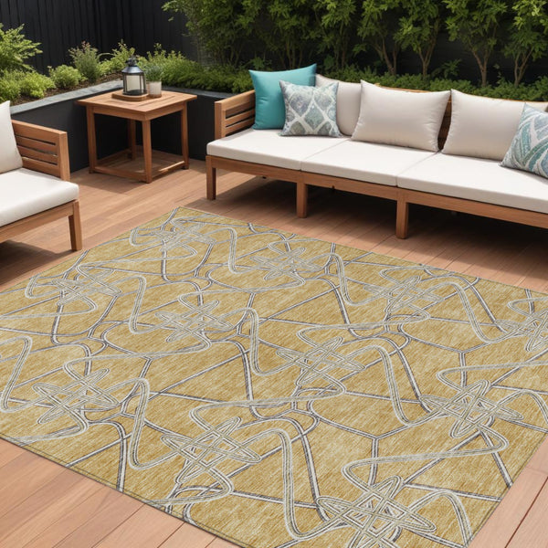 Homeroots 3' Stylish Geometric Washable Area Rug For Indoor And Outdoor Spaces - Durable & Easy To Clean! Gold Polyester 612801