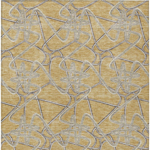 Homeroots 3' Stylish Geometric Washable Area Rug For Indoor And Outdoor Spaces - Durable & Easy To Clean! Gold Polyester 612801