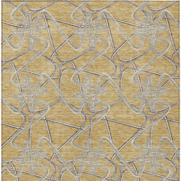 Homeroots 3' Stylish Geometric Washable Area Rug For Indoor And Outdoor Spaces - Durable & Easy To Clean! Gold Polyester 612801