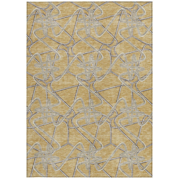 Homeroots 3' Stylish Geometric Washable Area Rug For Indoor And Outdoor Spaces - Durable & Easy To Clean! Gold Polyester 612802
