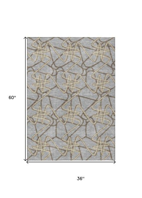 Homeroots 3' Stylish Geometric Washable Area Rug For Indoor And Outdoor Spaces - Durable & Easy To Clean! Gray Polyester 612803