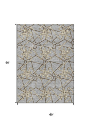 Homeroots 3' Stylish Geometric Washable Area Rug For Indoor And Outdoor Spaces - Durable & Easy To Clean! Gray Polyester 612804