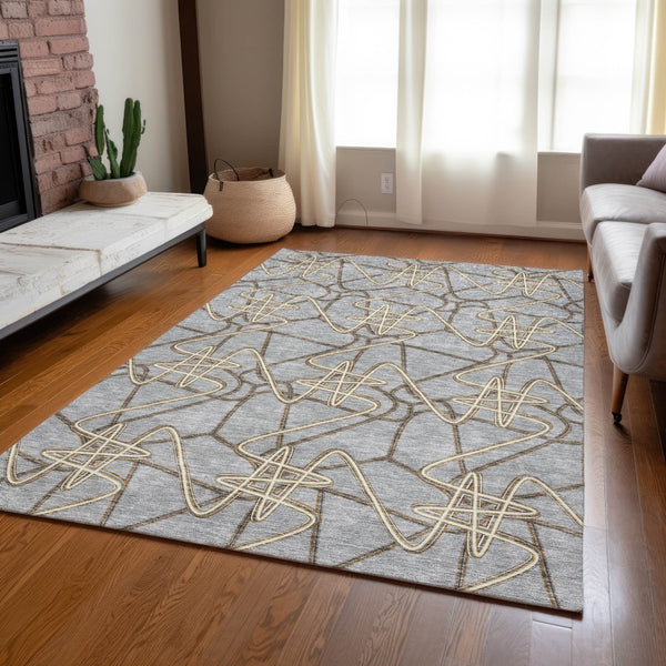 Homeroots 3' Stylish Geometric Washable Area Rug For Indoor And Outdoor Spaces - Durable & Easy To Clean! Gray Polyester 612806