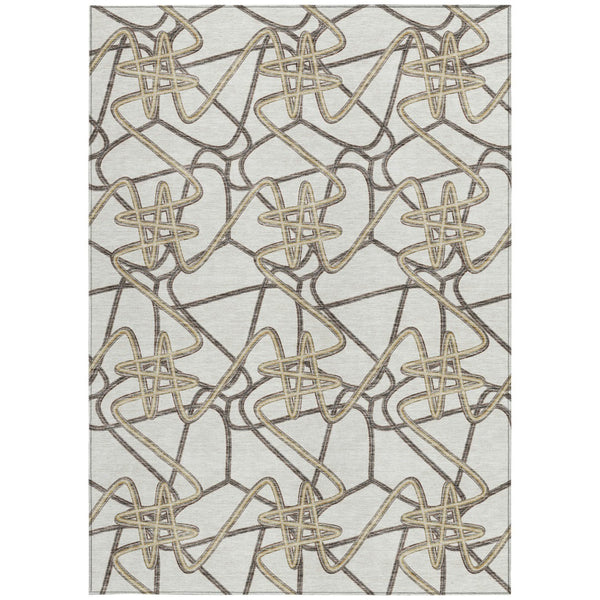 Homeroots 3' Stylish Geometric Washable Area Rug For Indoor And Outdoor Spaces - Durable & Easy To Clean! Ivory Polyester 612809