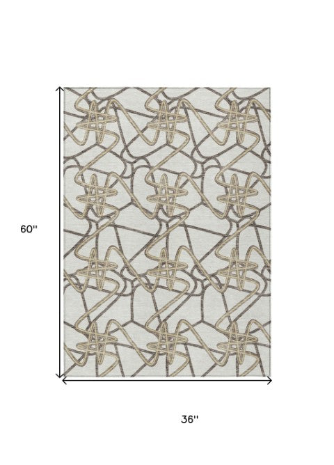 Homeroots 3' Stylish Geometric Washable Area Rug For Indoor And Outdoor Spaces - Durable & Easy To Clean! Ivory Polyester 612809