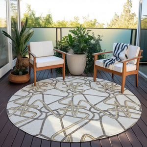 Homeroots 3' Stylish Geometric Washable Area Rug For Indoor And Outdoor Spaces - Durable & Easy To Clean! Ivory Polyester 612811
