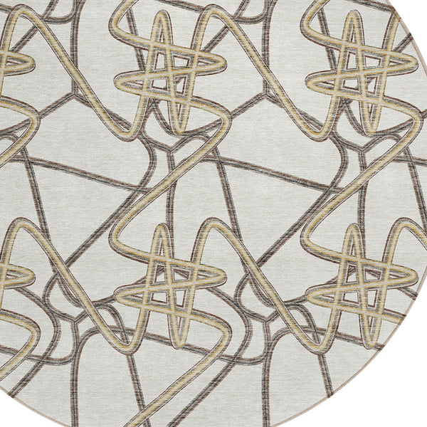 Homeroots 3' Stylish Geometric Washable Area Rug For Indoor And Outdoor Spaces - Durable & Easy To Clean! Ivory Polyester 612811