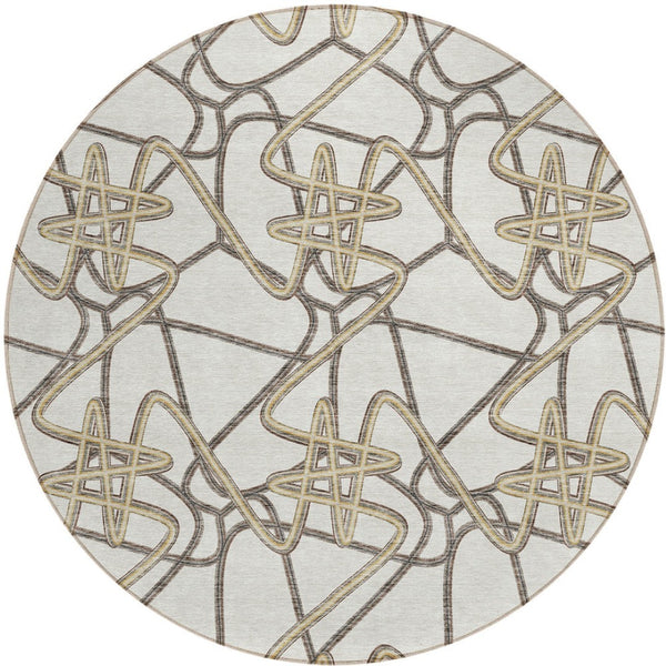 Homeroots 3' Stylish Geometric Washable Area Rug For Indoor And Outdoor Spaces - Durable & Easy To Clean! Ivory Polyester 612811