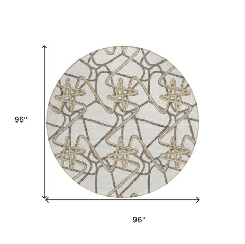 Homeroots 3' Stylish Geometric Washable Area Rug For Indoor And Outdoor Spaces - Durable & Easy To Clean! Ivory Polyester 612811