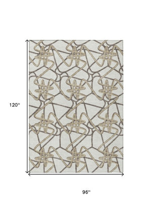Homeroots 3' Stylish Geometric Washable Area Rug For Indoor And Outdoor Spaces - Durable & Easy To Clean! Ivory Polyester 612812