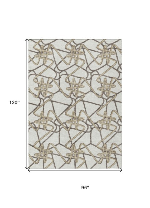Homeroots 3' Stylish Geometric Washable Area Rug For Indoor And Outdoor Spaces - Durable & Easy To Clean! Ivory Polyester 612812