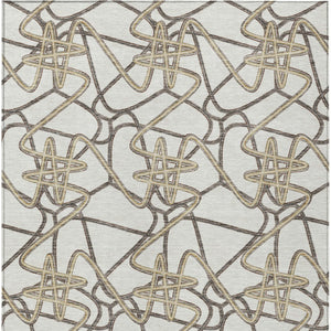 Homeroots 3' Stylish Geometric Washable Area Rug For Indoor And Outdoor Spaces - Durable & Easy To Clean! Ivory Polyester 612813