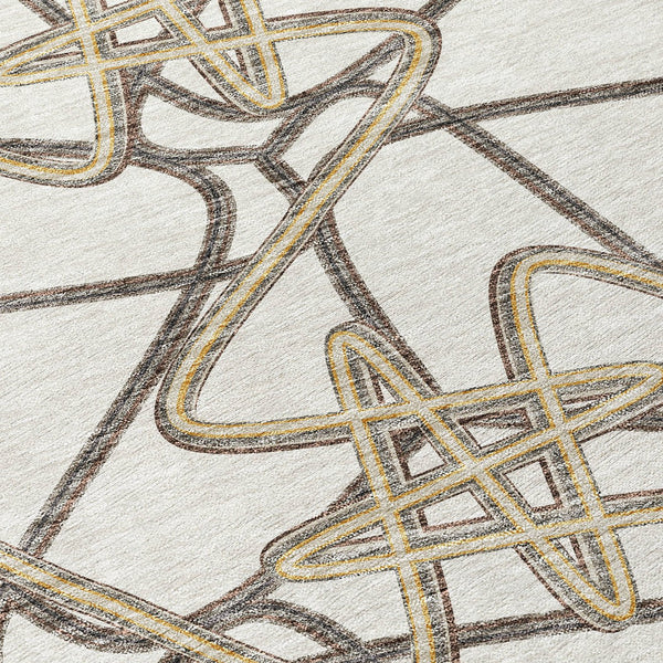 Homeroots 3' Stylish Geometric Washable Area Rug For Indoor And Outdoor Spaces - Durable & Easy To Clean! Ivory Polyester 612813