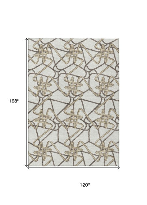 Homeroots 3' Stylish Geometric Washable Area Rug For Indoor And Outdoor Spaces - Durable & Easy To Clean! Ivory Polyester 612814