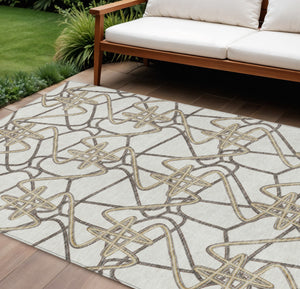 Homeroots 3' Stylish Geometric Washable Area Rug For Indoor And Outdoor Spaces - Durable & Easy To Clean! Ivory Polyester 612814