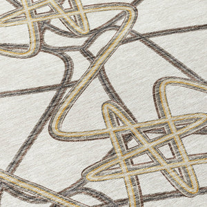 Homeroots 3' Stylish Geometric Washable Area Rug For Indoor And Outdoor Spaces - Durable & Easy To Clean! Ivory Polyester 612814