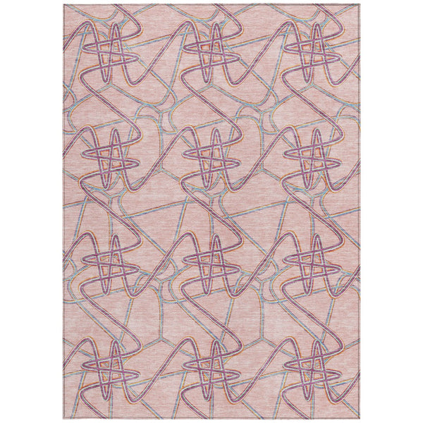 Homeroots 3' Stylish Geometric Washable Area Rug For Indoor And Outdoor Spaces - Durable & Easy To Clean! Pink Polyester 612815