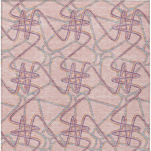 Homeroots 3' Stylish Geometric Washable Area Rug For Indoor And Outdoor Spaces - Durable & Easy To Clean! Pink Polyester 612815