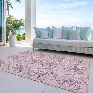 Homeroots 3' Stylish Geometric Washable Area Rug For Indoor And Outdoor Spaces - Durable & Easy To Clean! Pink Polyester 612816
