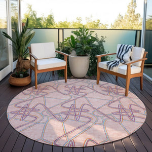 Homeroots 3' Stylish Geometric Washable Area Rug For Indoor And Outdoor Spaces - Durable & Easy To Clean! Pink Polyester 612817