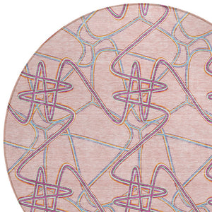 Homeroots 3' Stylish Geometric Washable Area Rug For Indoor And Outdoor Spaces - Durable & Easy To Clean! Pink Polyester 612817