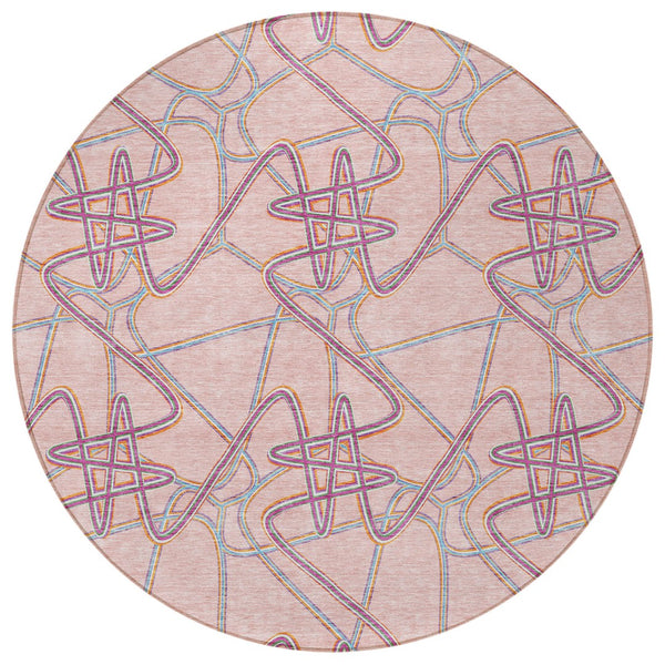 Homeroots 3' Stylish Geometric Washable Area Rug For Indoor And Outdoor Spaces - Durable & Easy To Clean! Pink Polyester 612817