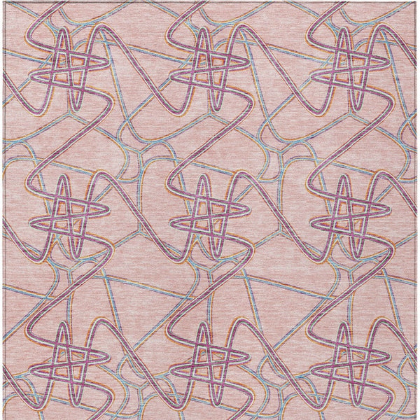 Homeroots 3' Stylish Geometric Washable Area Rug For Indoor And Outdoor Spaces - Durable & Easy To Clean! Pink Polyester 612819