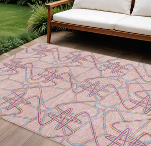 Homeroots 3' Stylish Geometric Washable Area Rug For Indoor And Outdoor Spaces - Durable & Easy To Clean! Pink Polyester 612819