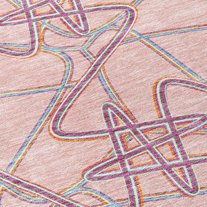 Homeroots 3' Stylish Geometric Washable Area Rug For Indoor And Outdoor Spaces - Durable & Easy To Clean! Pink Polyester 612820