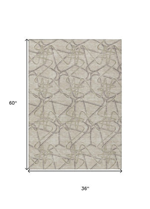 Homeroots 3' Stylish Geometric Washable Area Rug For Indoor And Outdoor Spaces - Durable & Easy To Clean! Beige Polyester 612821