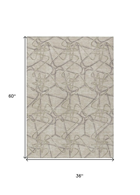Homeroots 3' Stylish Geometric Washable Area Rug For Indoor And Outdoor Spaces - Durable & Easy To Clean! Beige Polyester 612821