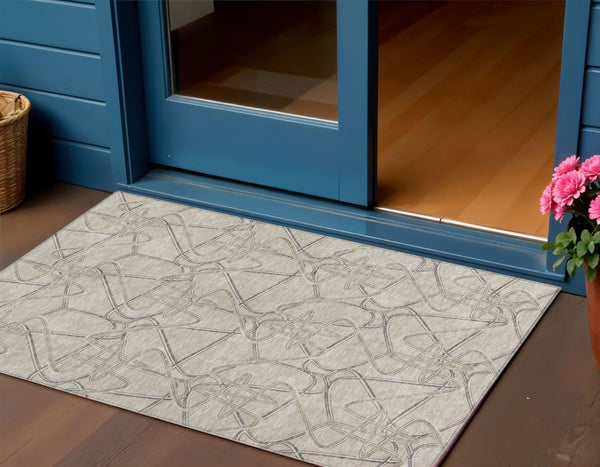Homeroots 3' Stylish Geometric Washable Area Rug For Indoor And Outdoor Spaces - Durable & Easy To Clean! Beige Polyester 612821