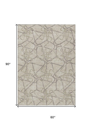 Homeroots 3' Stylish Geometric Washable Area Rug For Indoor And Outdoor Spaces - Durable & Easy To Clean! Beige Polyester 612822