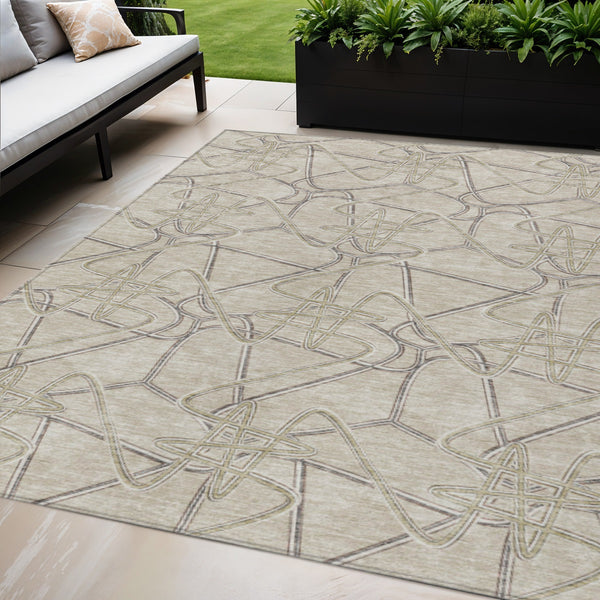 Homeroots 3' Stylish Geometric Washable Area Rug For Indoor And Outdoor Spaces - Durable & Easy To Clean! Beige Polyester 612822