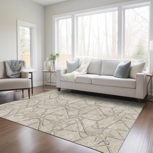 Homeroots 3' Stylish Geometric Washable Area Rug For Indoor And Outdoor Spaces - Durable & Easy To Clean! Beige Polyester 612822
