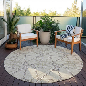 Homeroots 3' Stylish Geometric Washable Area Rug For Indoor And Outdoor Spaces - Durable & Easy To Clean! Beige Polyester 612823