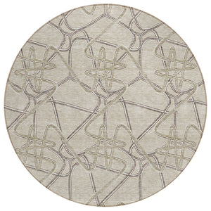 HomeRoots 5' Geometric Beige, Ivory & Gray Area Rug - Stylish, Durable & Washable for Indoor/Outdoor Use 8' Round 612823