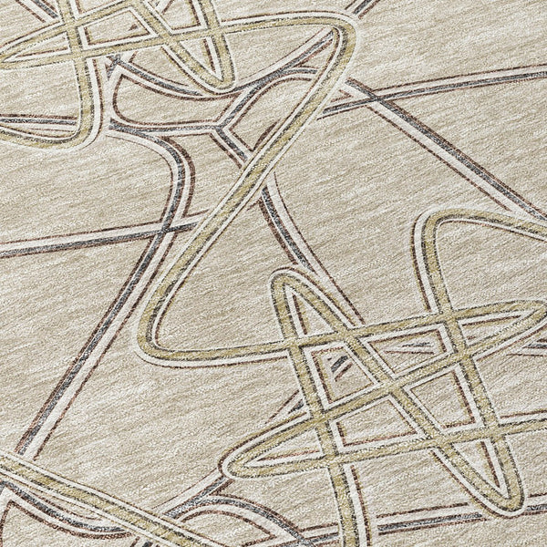 Homeroots 3' Stylish Geometric Washable Area Rug For Indoor And Outdoor Spaces - Durable & Easy To Clean! Beige Polyester 612823