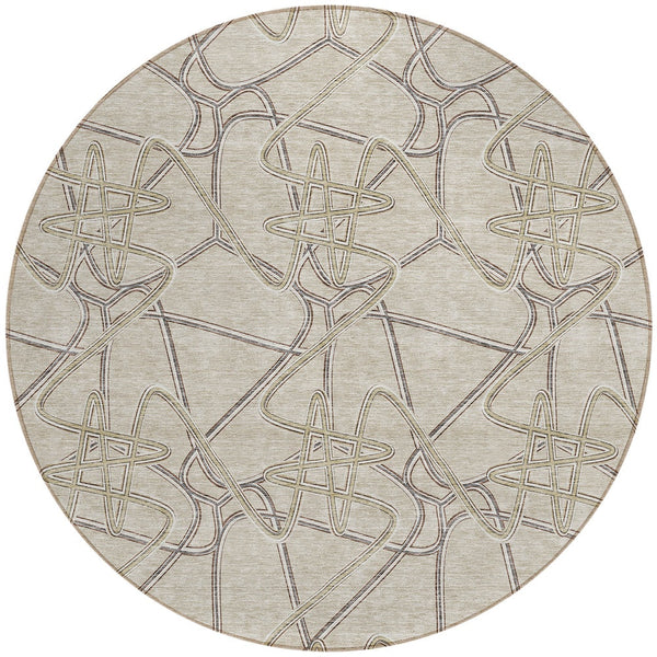 Homeroots 3' Stylish Geometric Washable Area Rug For Indoor And Outdoor Spaces - Durable & Easy To Clean! Beige Polyester 612823