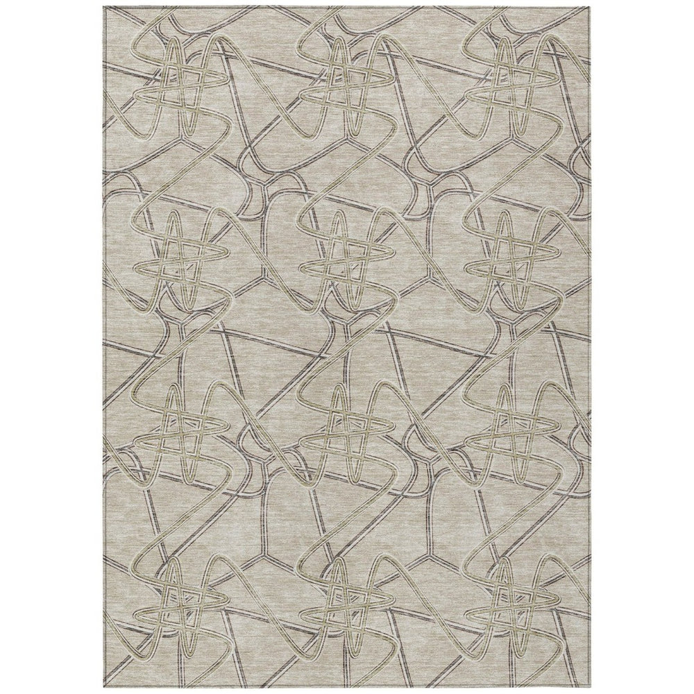 HomeRoots 5' Geometric Beige, Ivory & Gray Area Rug - Stylish, Durable & Washable for Indoor/Outdoor Use 8' X 10' 612824