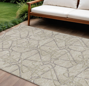 Homeroots 3' Stylish Geometric Washable Area Rug For Indoor And Outdoor Spaces - Durable & Easy To Clean! Beige Polyester 612825