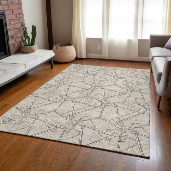 Homeroots 3' Stylish Geometric Washable Area Rug For Indoor And Outdoor Spaces - Durable & Easy To Clean! Beige Polyester 612826
