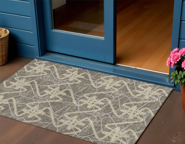Homeroots 3' Stylish Geometric Washable Area Rug For Indoor And Outdoor Spaces - Durable & Easy To Clean! Taupe Polyester 612827
