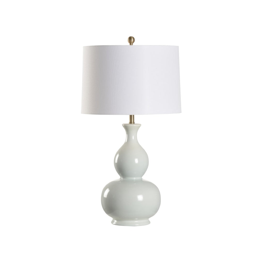 Wildwood Waterspout Double-Gourd Ceramic Table Lamp In Soft Blue Glaze With Off-White Linen Shade, 31" Tall 61283