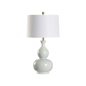 Wildwood Waterspout Double-Gourd Ceramic Table Lamp In Soft Blue Glaze With Off-White Linen Shade, 31" Tall 61283