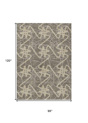 Homeroots 3' Stylish Geometric Washable Area Rug For Indoor And Outdoor Spaces - Durable & Easy To Clean! Taupe Polyester 612830