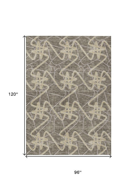 Homeroots 3' Stylish Geometric Washable Area Rug For Indoor And Outdoor Spaces - Durable & Easy To Clean! Taupe Polyester 612830