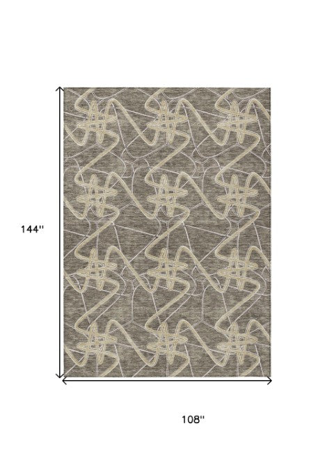 Homeroots 3' Stylish Geometric Washable Area Rug For Indoor And Outdoor Spaces - Durable & Easy To Clean! Taupe Polyester 612831